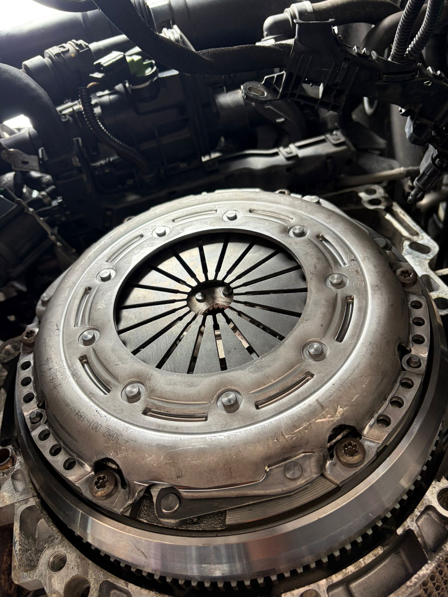 New clutch pressure plate and flywheel assembly fitted on-site