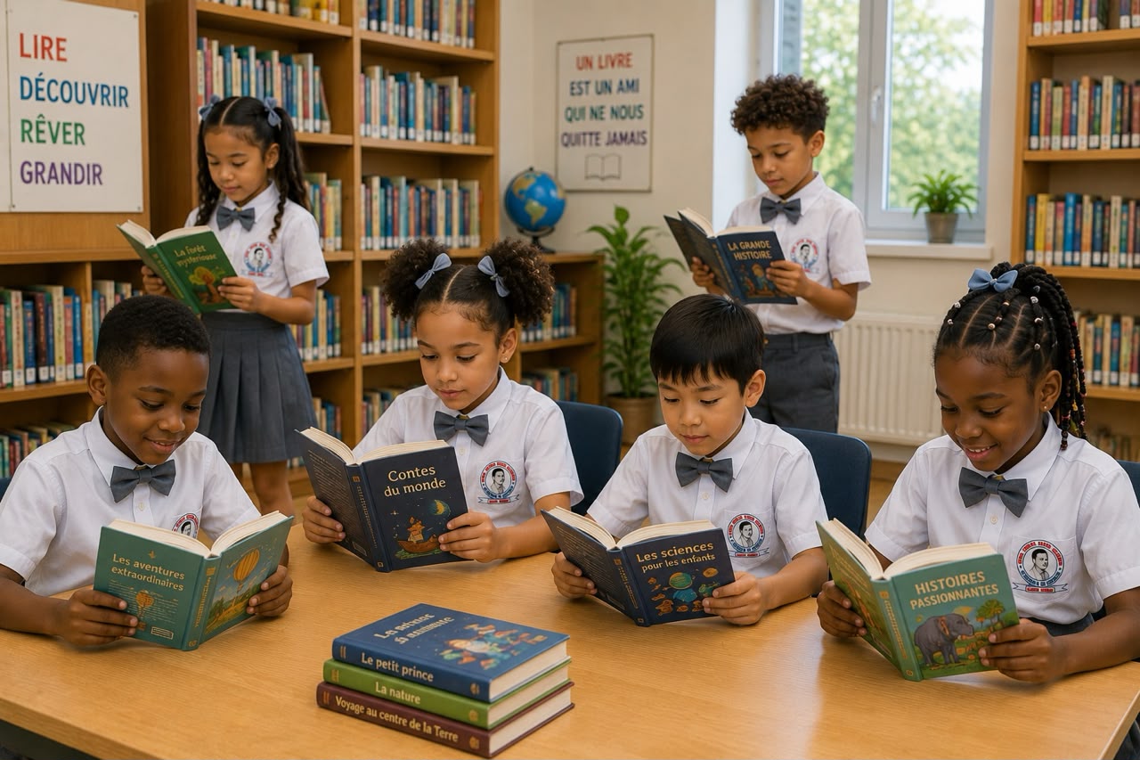 Élèves à la bibliothèque de l'école