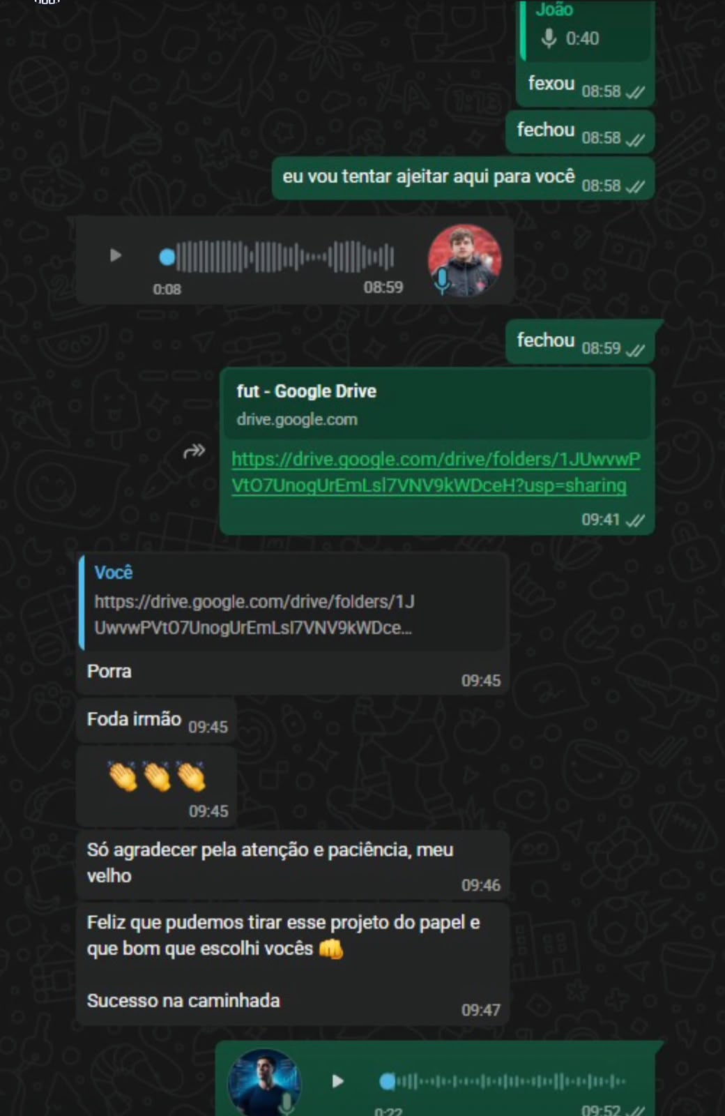 Depoimento — Cliente João: Foda irmão, só agradecer pela atenção e paciência, feliz que escolhi vocês