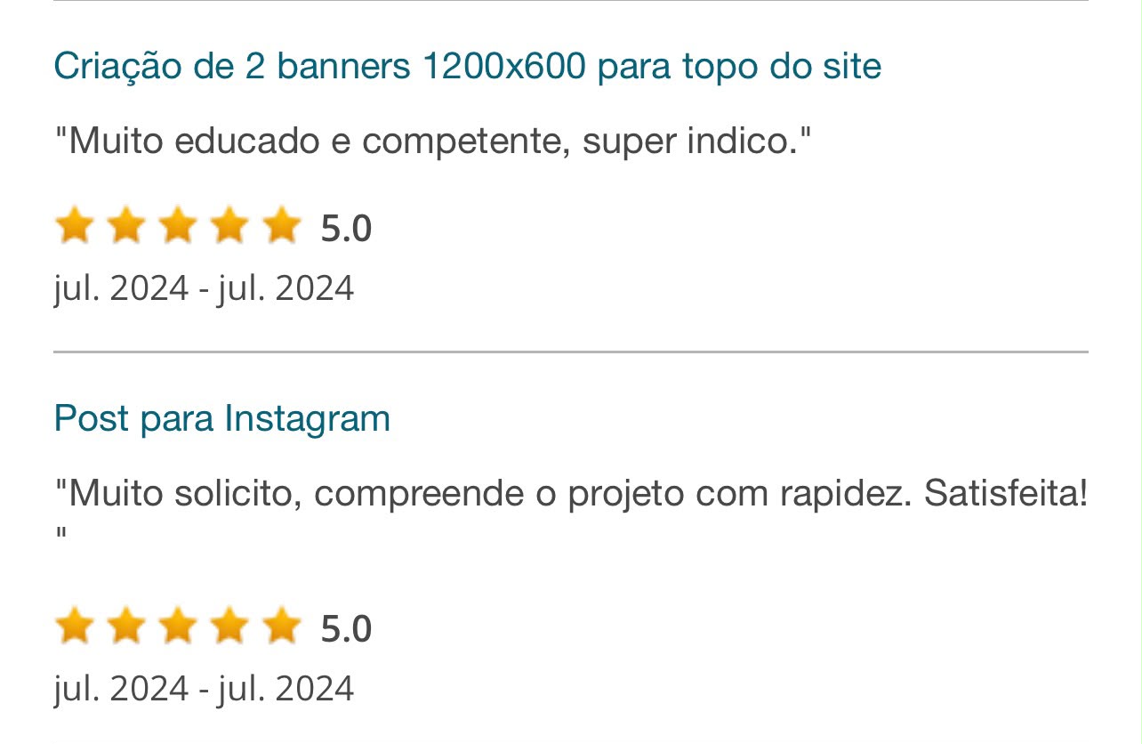 Depoimento — Criação de banners e Post para Instagram: Muito educado e competente. 5.0 estrelas