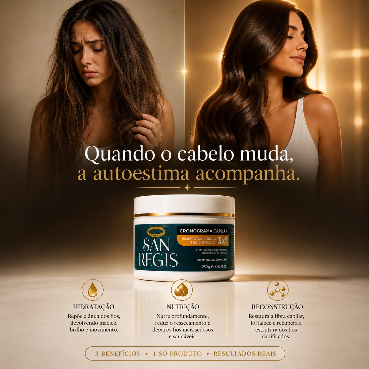 Antes e Depois - Transformação do cabelo com SAN REGIS
