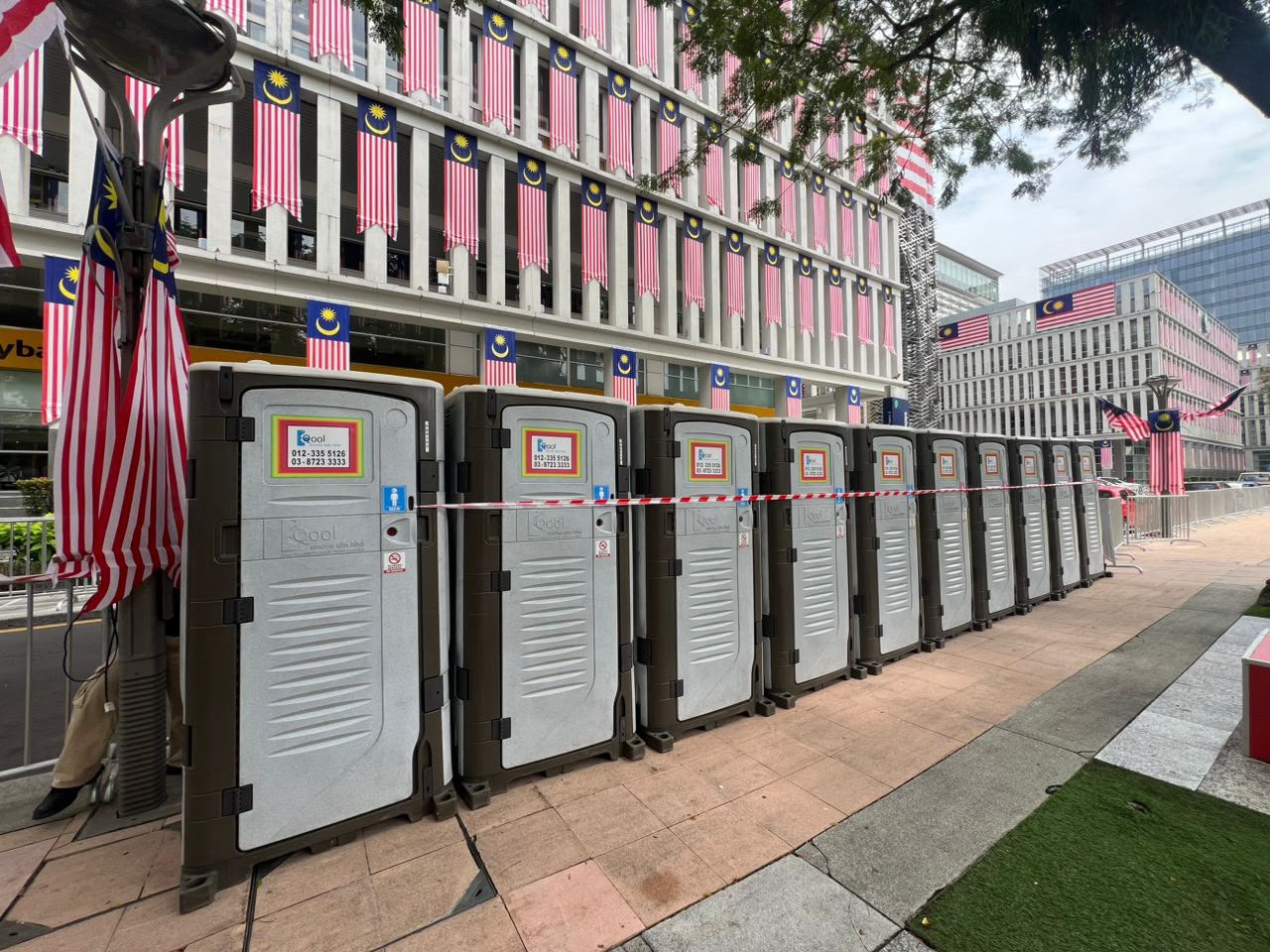 EQool Enviro dark grey portable toilets deployed at government event KL