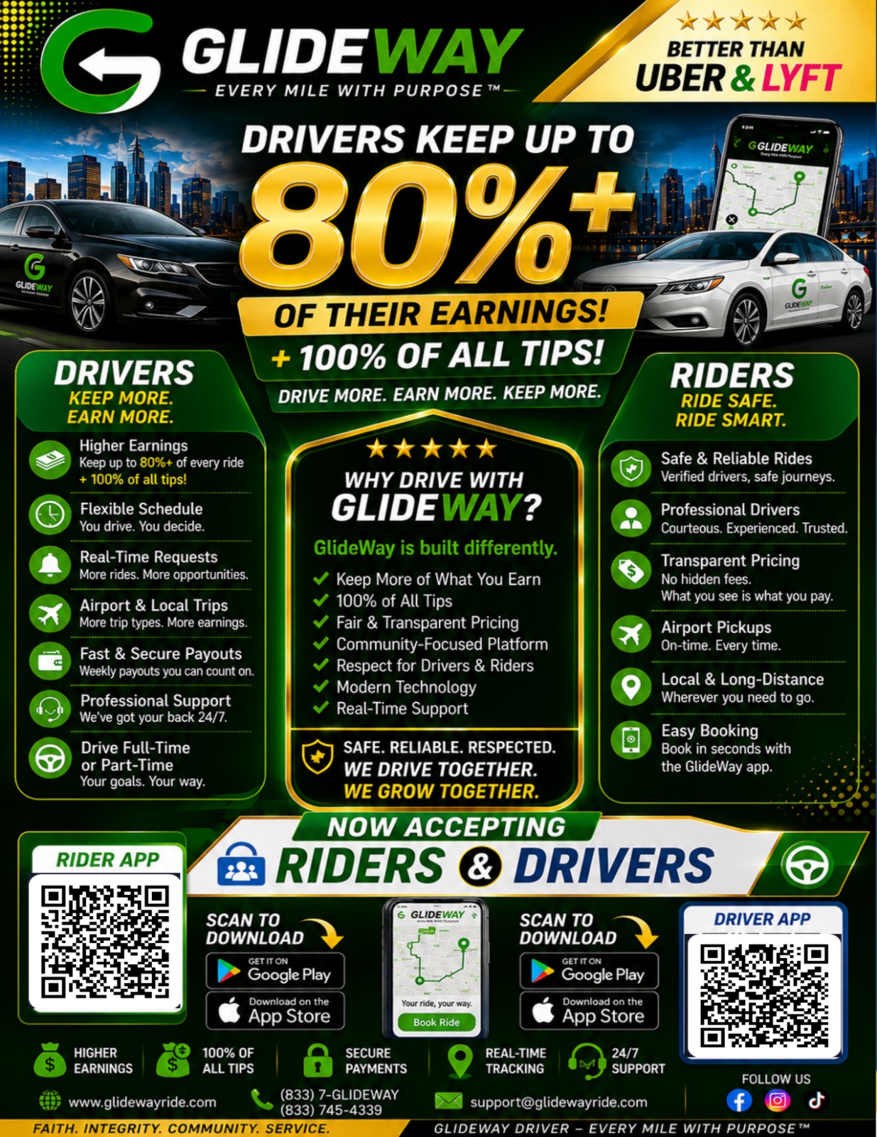 GlideWay Marketing Flyer - 80% Driver Earnings, Better Than Uber & Lyft