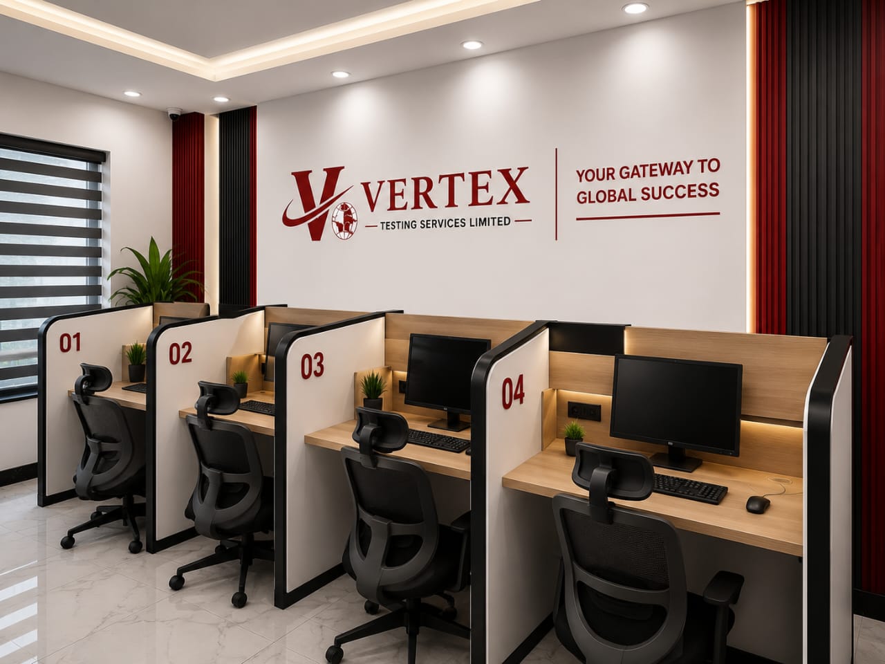 Modern testing workstations with ergonomic furniture