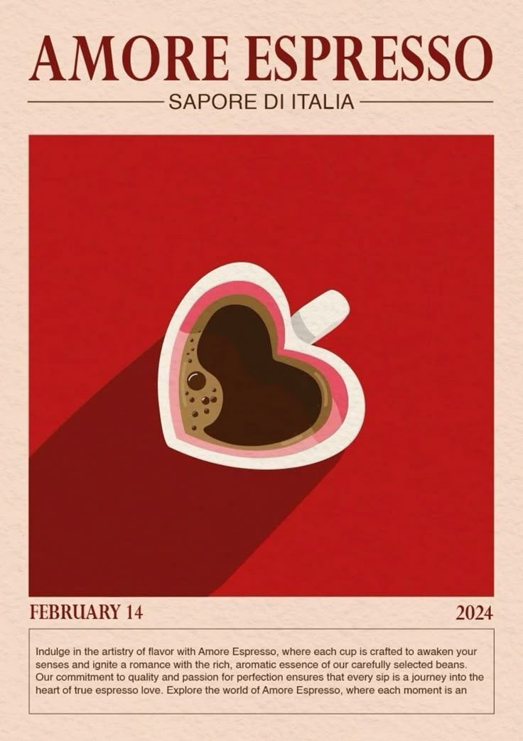 Cuadro poster Amore Espresso con taza en forma de corazon