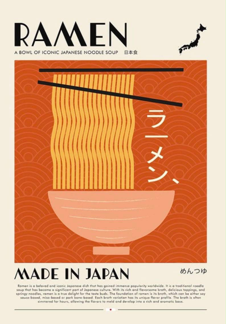 Cuadro poster de ramen japones en tonos naranjas
