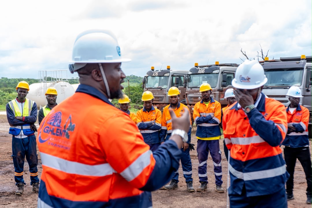 GHLEM workers gathered for an on-site safety briefing