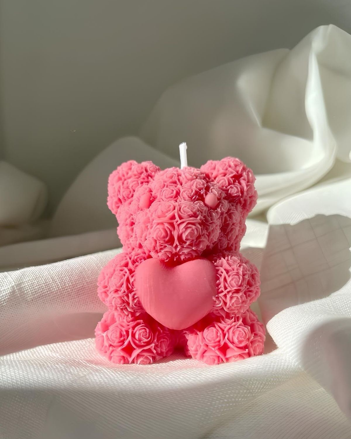 Rose Teddy Heart Candle