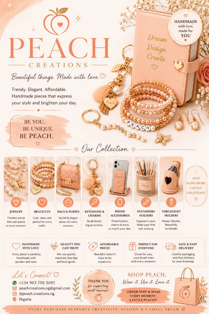 Peach Creations handmade jewelry, bags and accessories collection