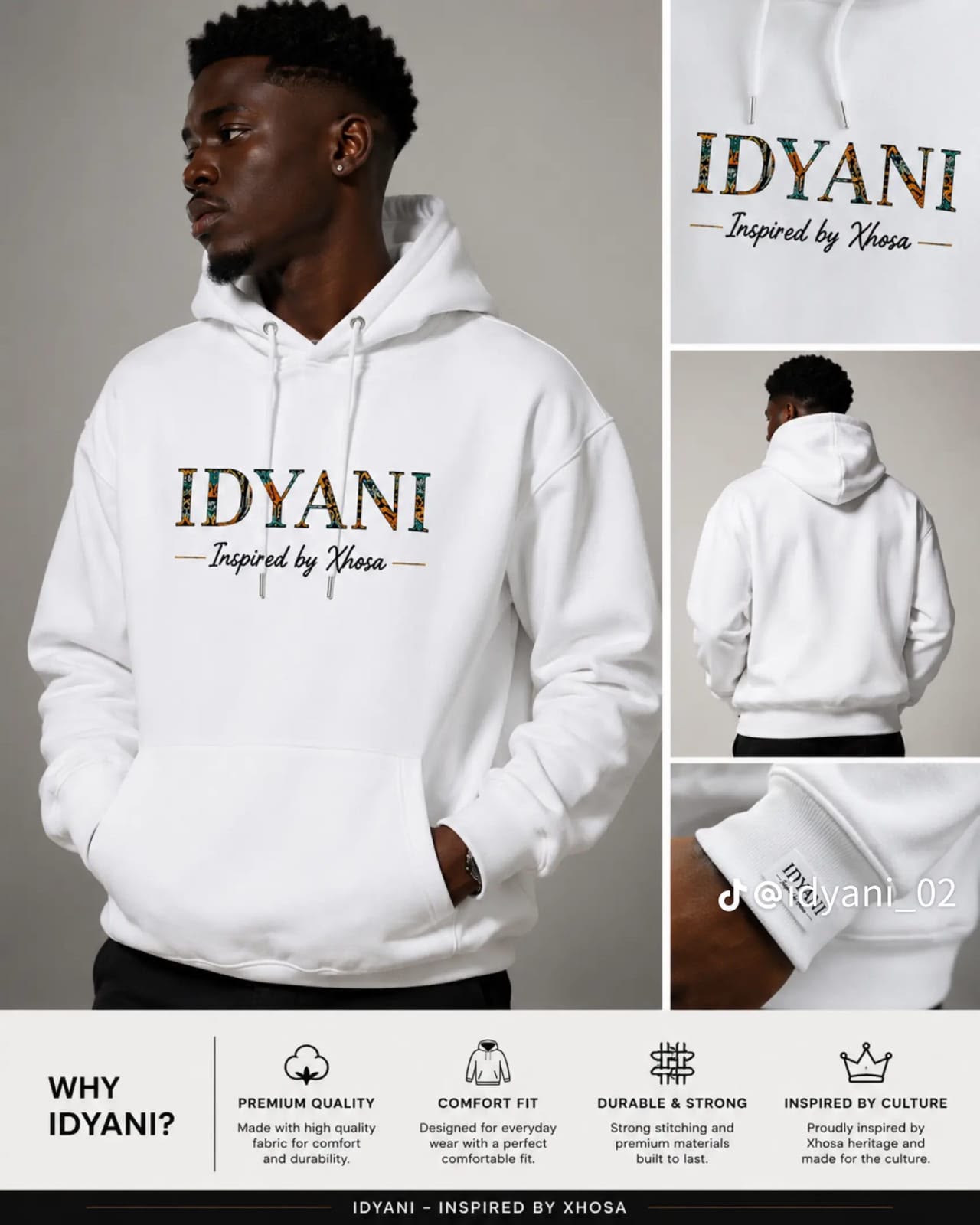 IDYANI white hoodie inspired by Xhosa culture