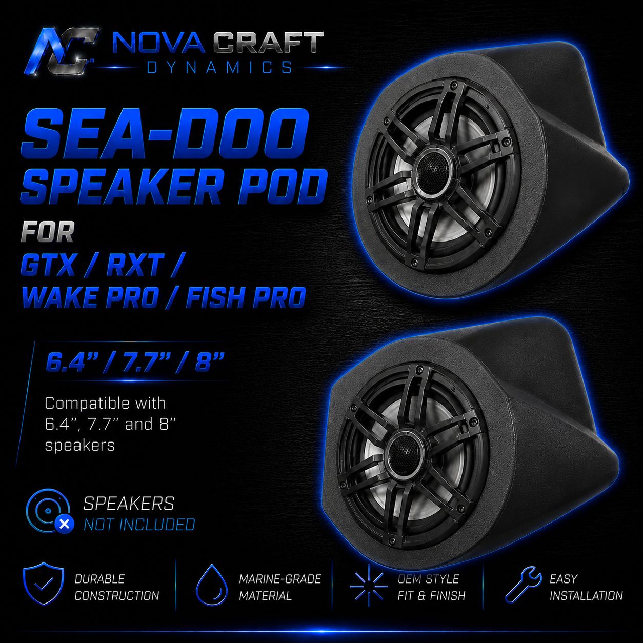 Sea-Doo Speaker Pod for GTX/RXT/WAKE PRO/FISH PRO (6.4"/7.7"/8")