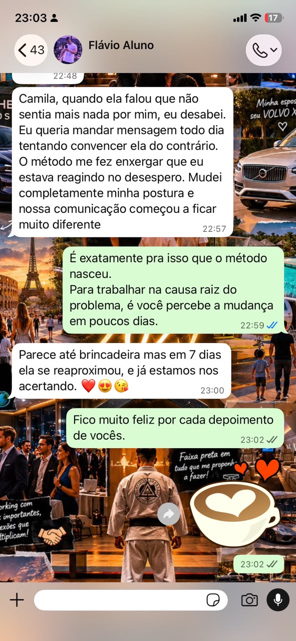 Depoimento real de aluno — reaproximação em 7 dias