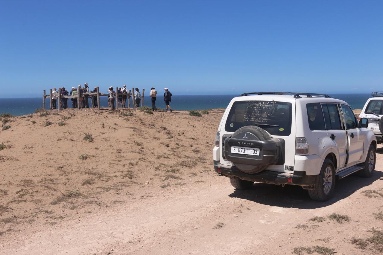 Birdwatching vehicle parked near a coastal lookout