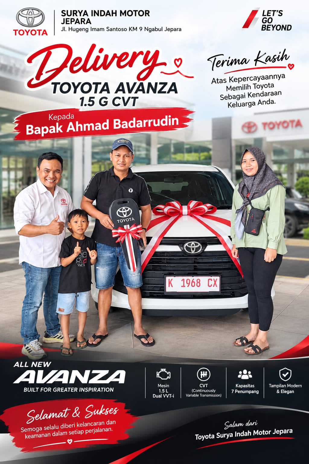 Toyota Avanza - Delivery untuk keluarga Bapak Ahmad Badarrudin