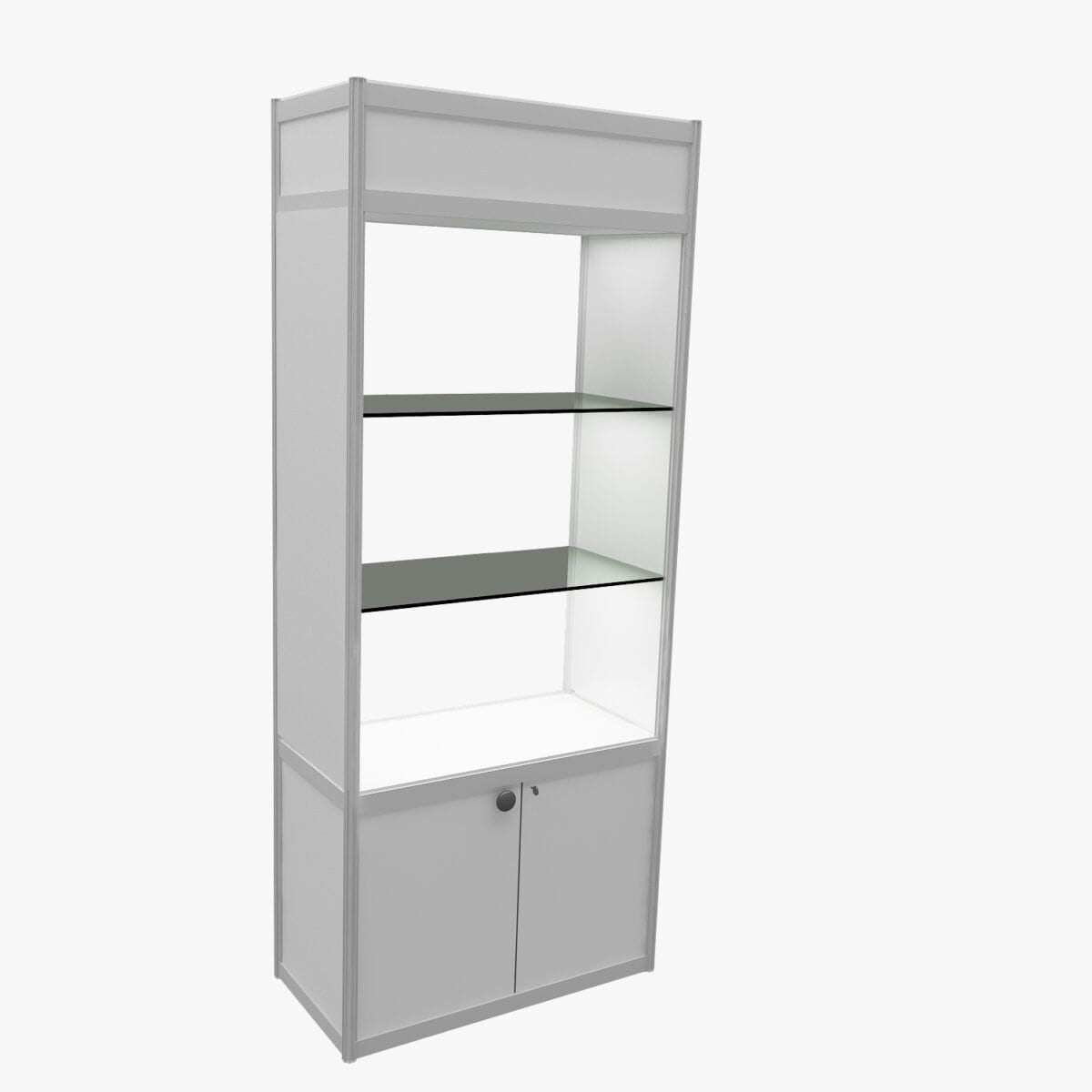 Product display cabinet with shelves and storage