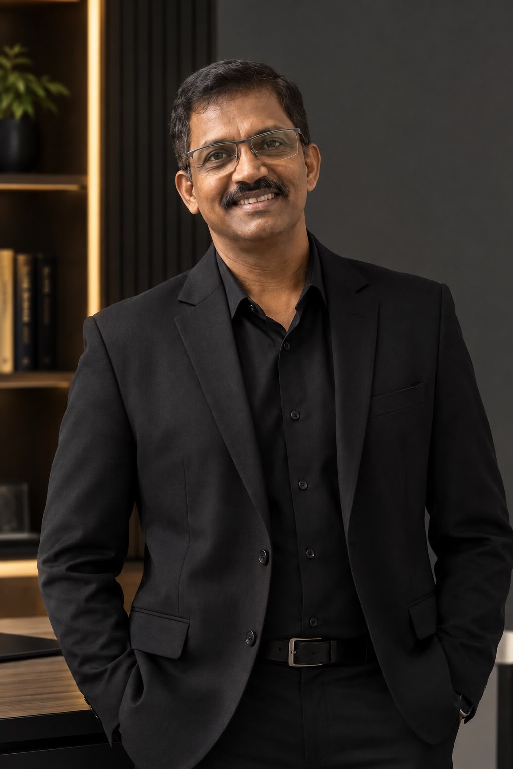 Baiju M S, Founder and Senior Finance Consultant at BN FIN CONSULTANCY, wearing a black suit and glasses