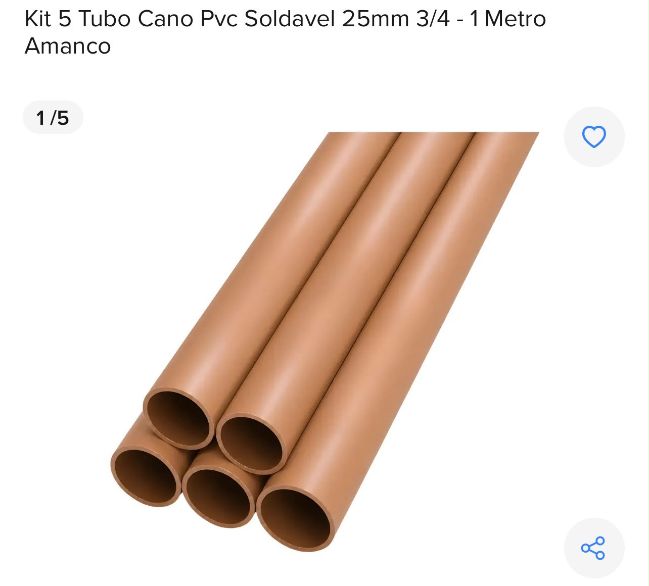 Kit com 5 Tubos PVC Soldável Amanco 25 mm, 1 m