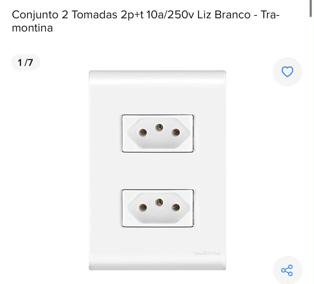 Conjunto 2 Tomadas Tramontina Liz 2P+T 10 A 250 V Branco