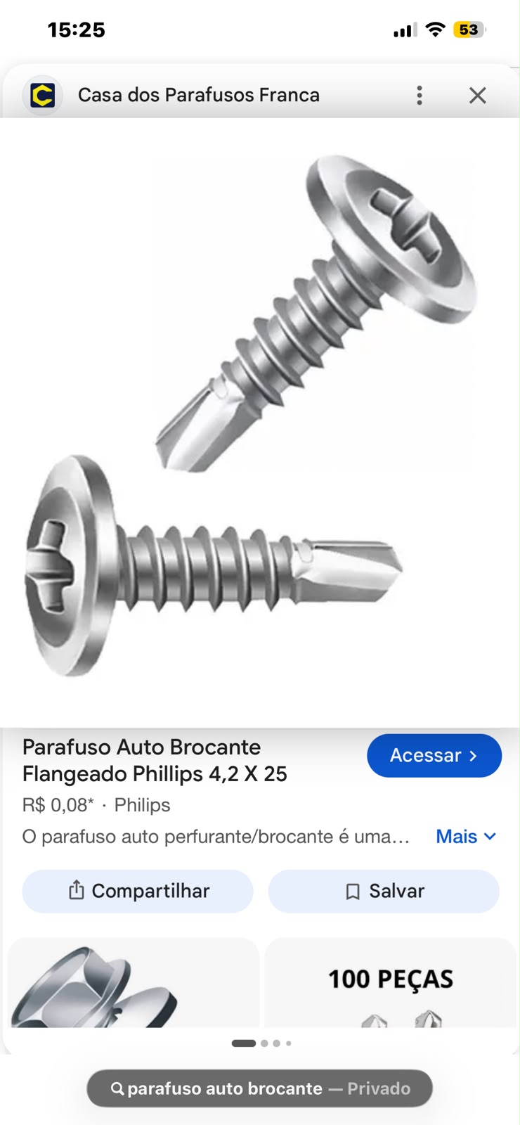 Parafuso Auto Brocante Flangeado Phillips 4,2 × 25 mm