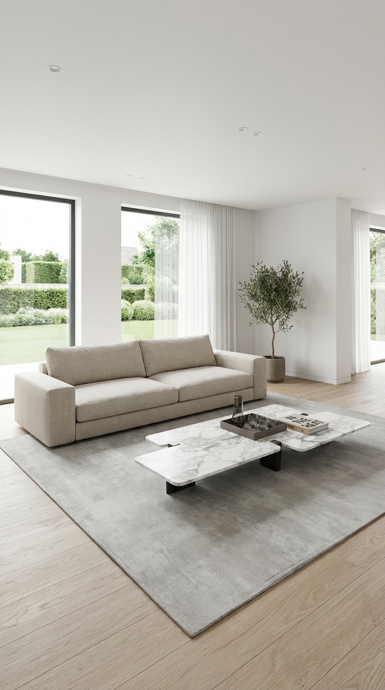 STRATE NOIRE - Salon contemporain avec canapé lin et vue jardin