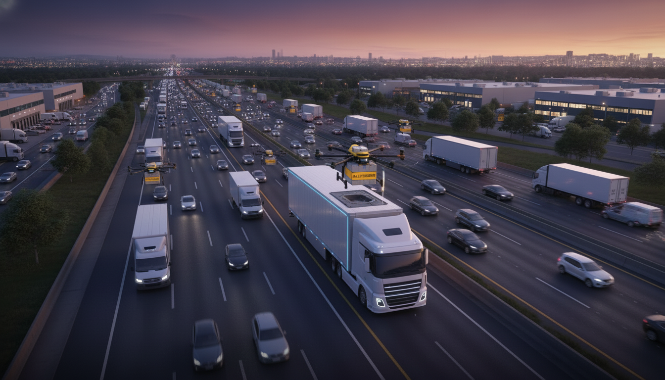 ALLTHEWAY drone operations on futuristic highway with fleet