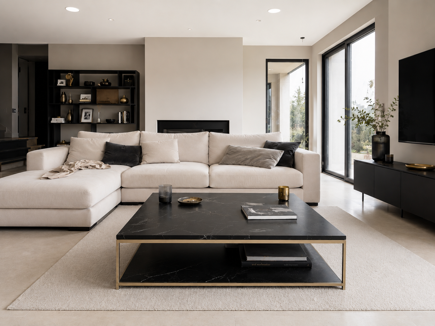 Sauberes, glänzendes Wohnzimmer nach der professionellen Reinigung