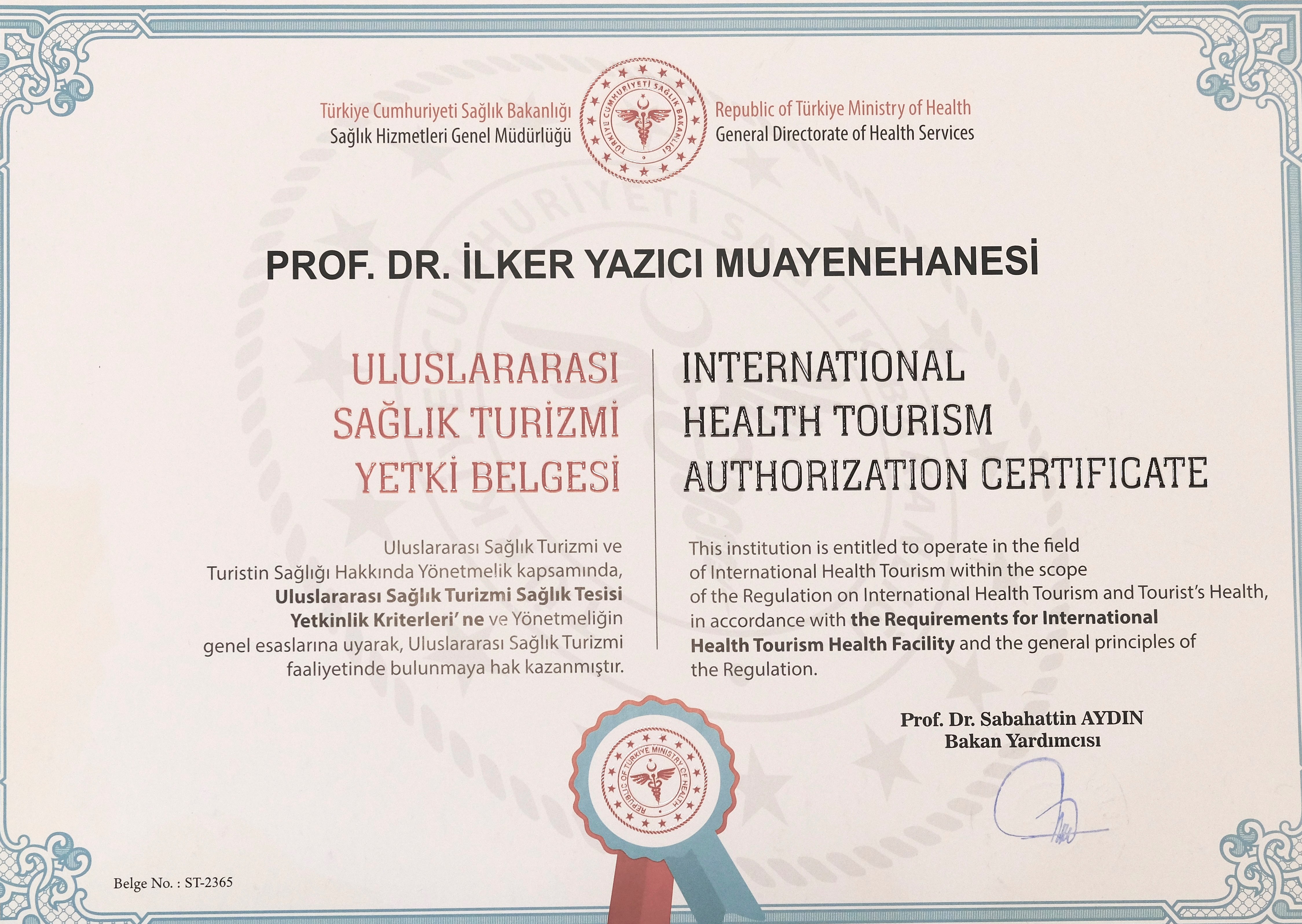 Uluslararası Sağlık Turizmi Yetki Belgesi