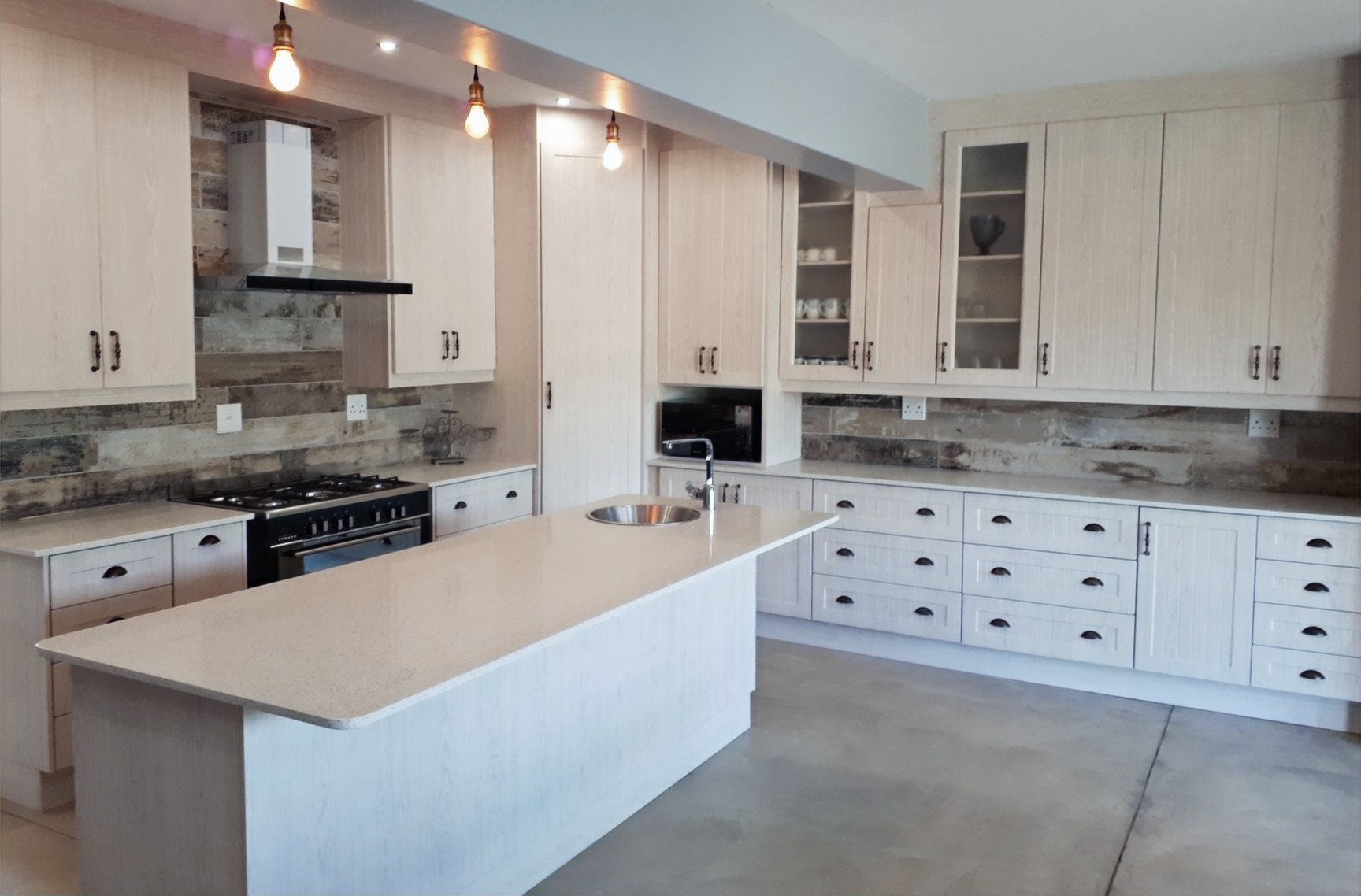 Cream Farmhouse Kitchen with Cup Handles