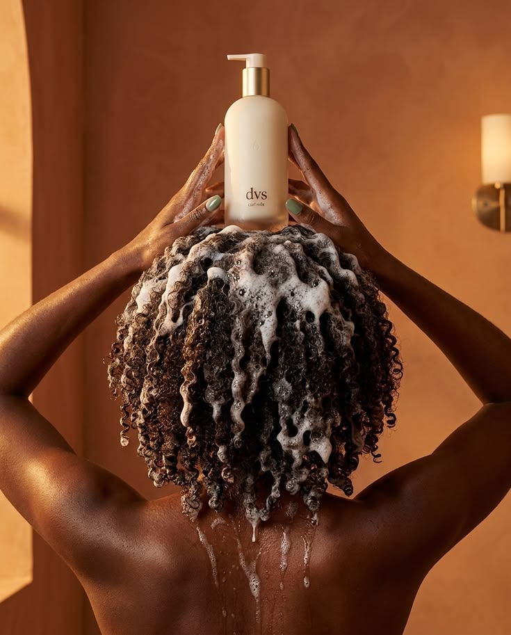 DVS Curl Milk appliqué sur cheveux bouclés sous la douche
