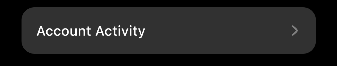 Account Activity row with chevron to access activity log