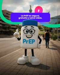 PrEP Character - White pill bottle mascot