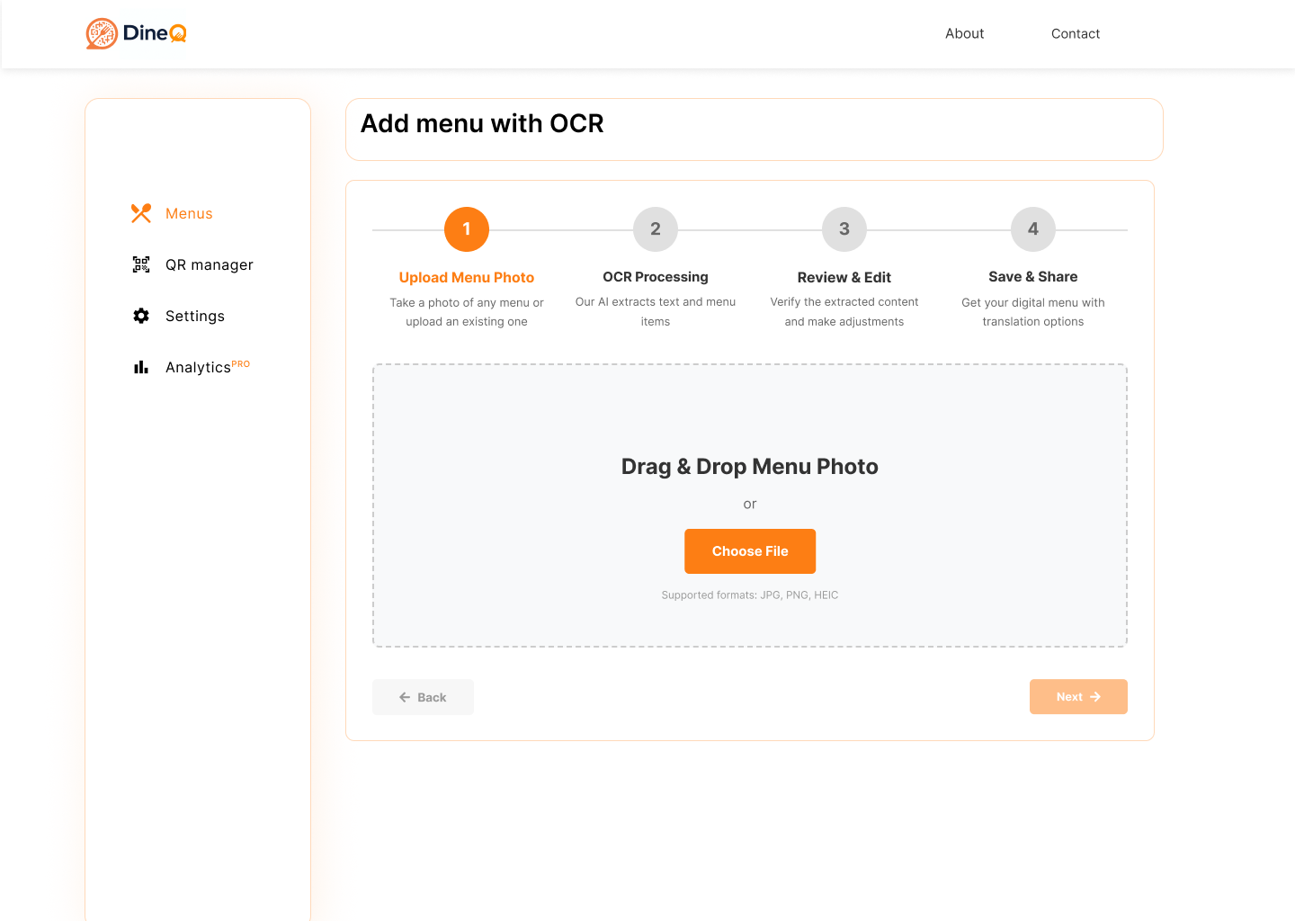 DineQ Add Menu with OCR