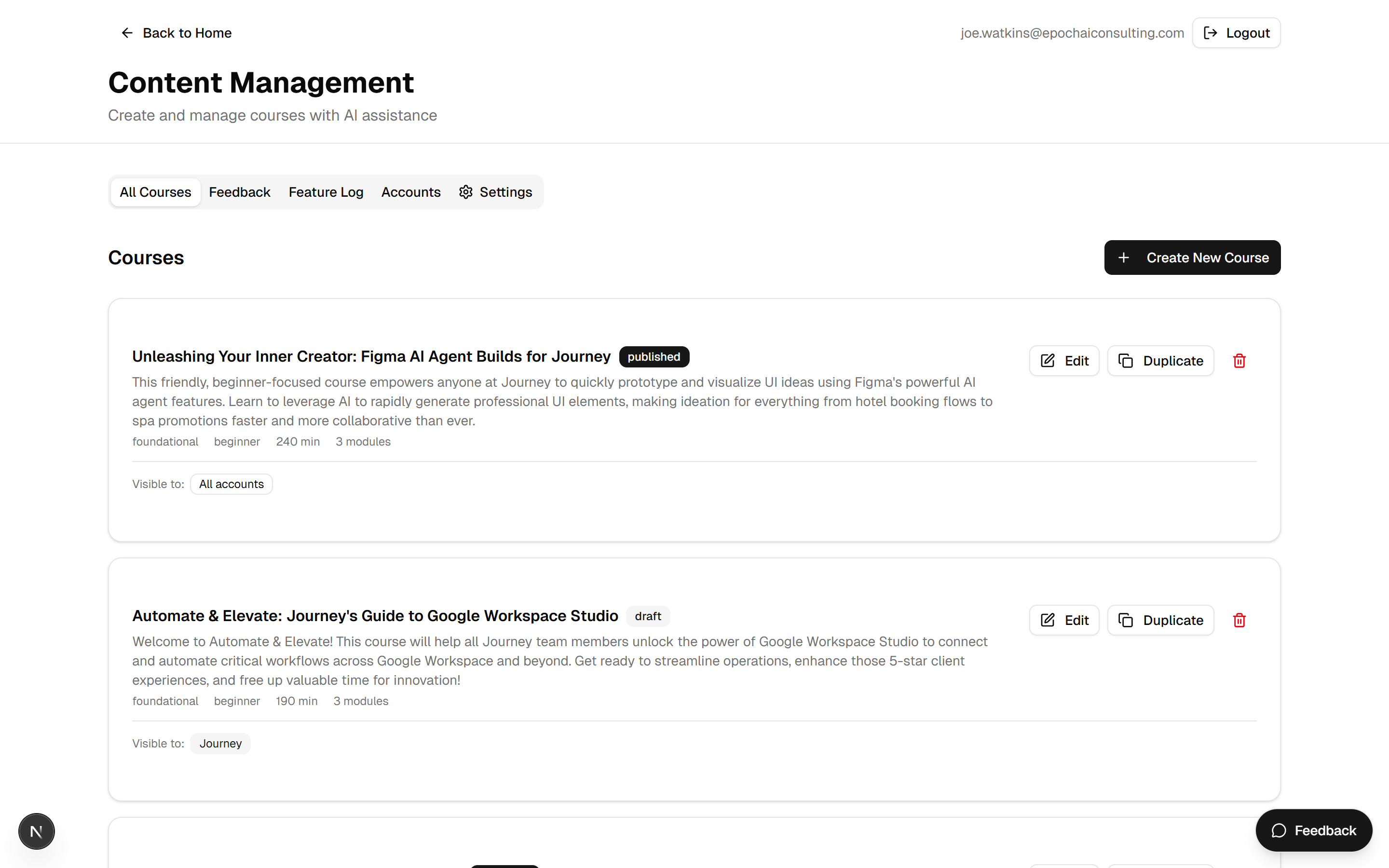 The admin course library
