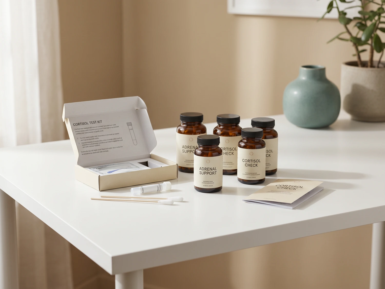 Cortisol test kit and adrenal support supplements