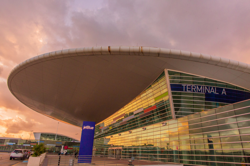 Luis Muñoz Marín International Airport Terminal A at sunset