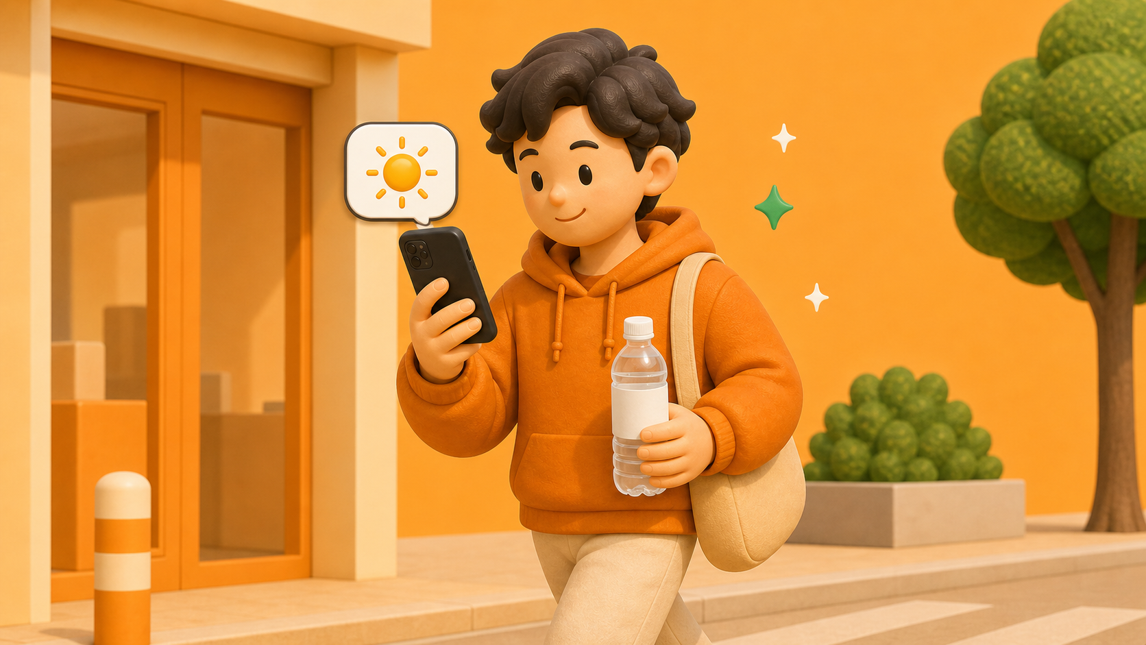 スマホで予算を確認しながら歩く人 - 順調な状態