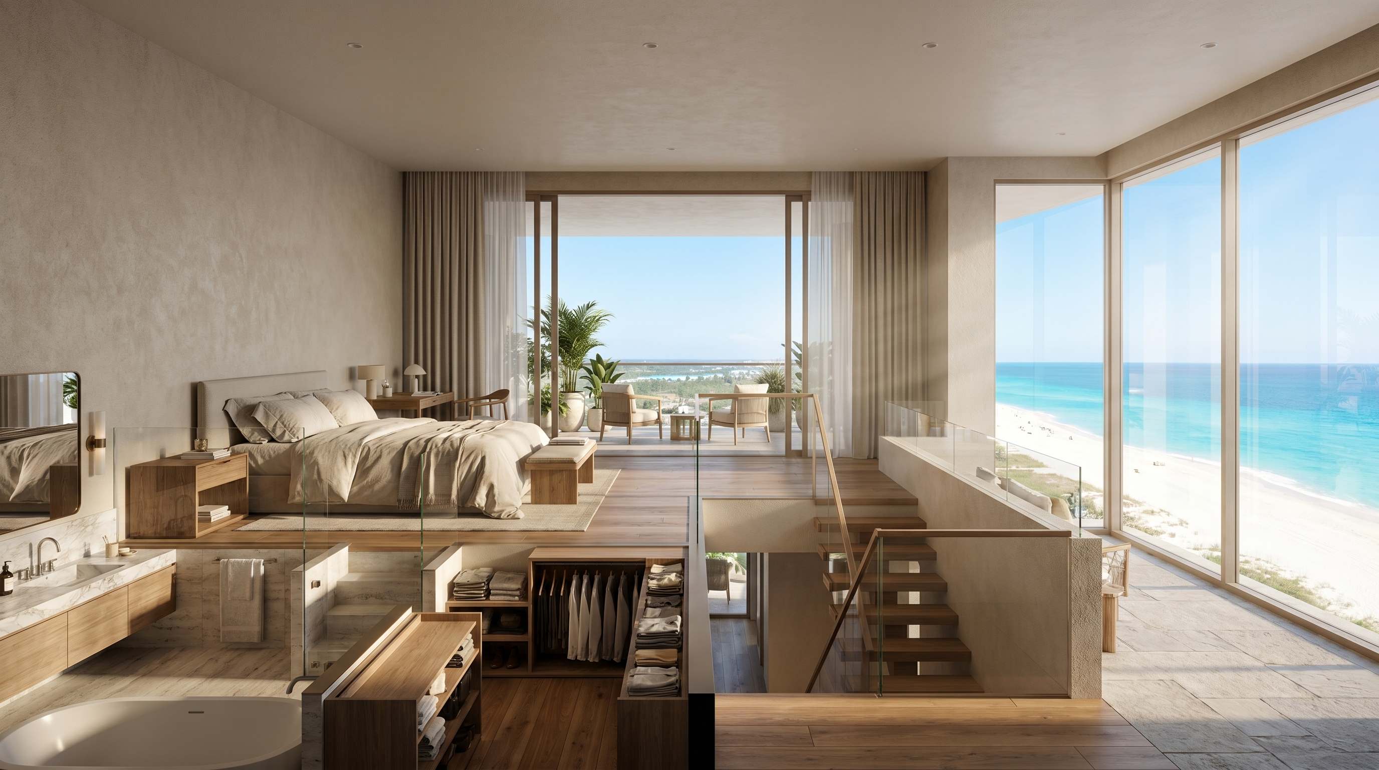 El Águila - Interior planta alta con dormitorio principal y vistas al mar