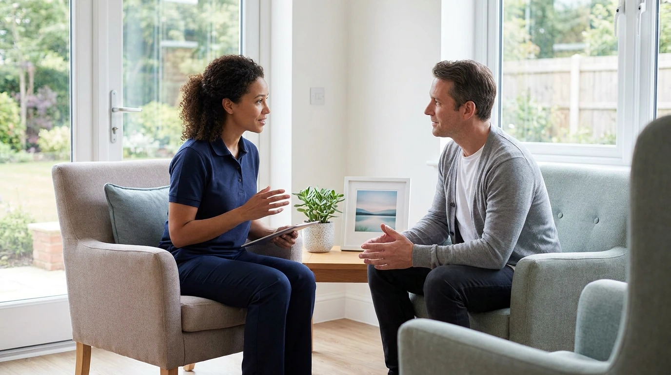 Healthcare provider in consultation with patient discussing anxiety and depression support