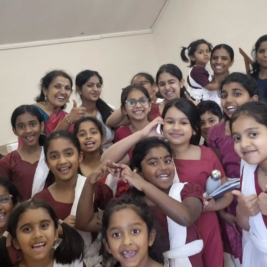 Students seated in a Bharatanatyam class at Natyanjali School of Dance