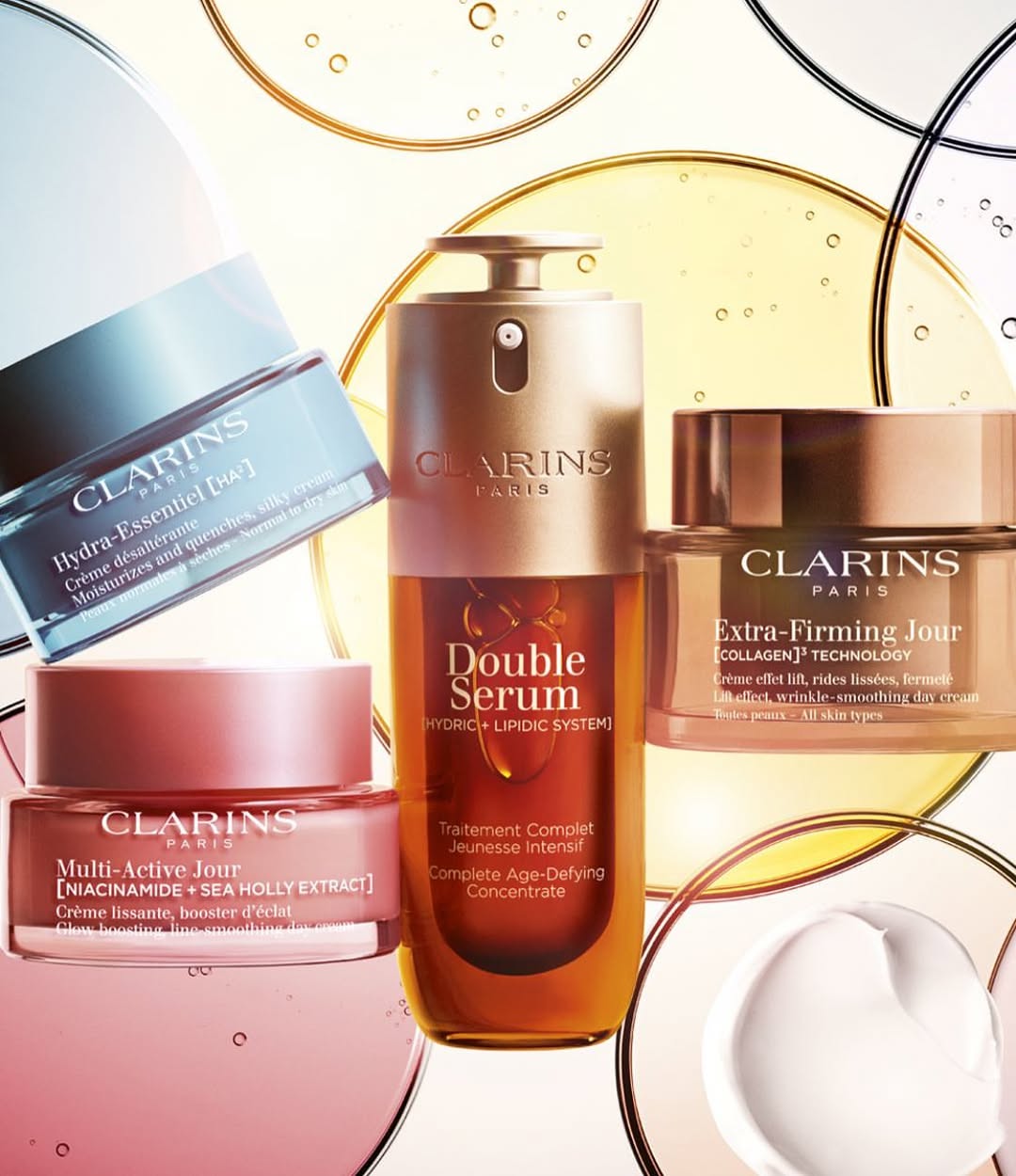 Clarins skincare product collection available at the pharmacy