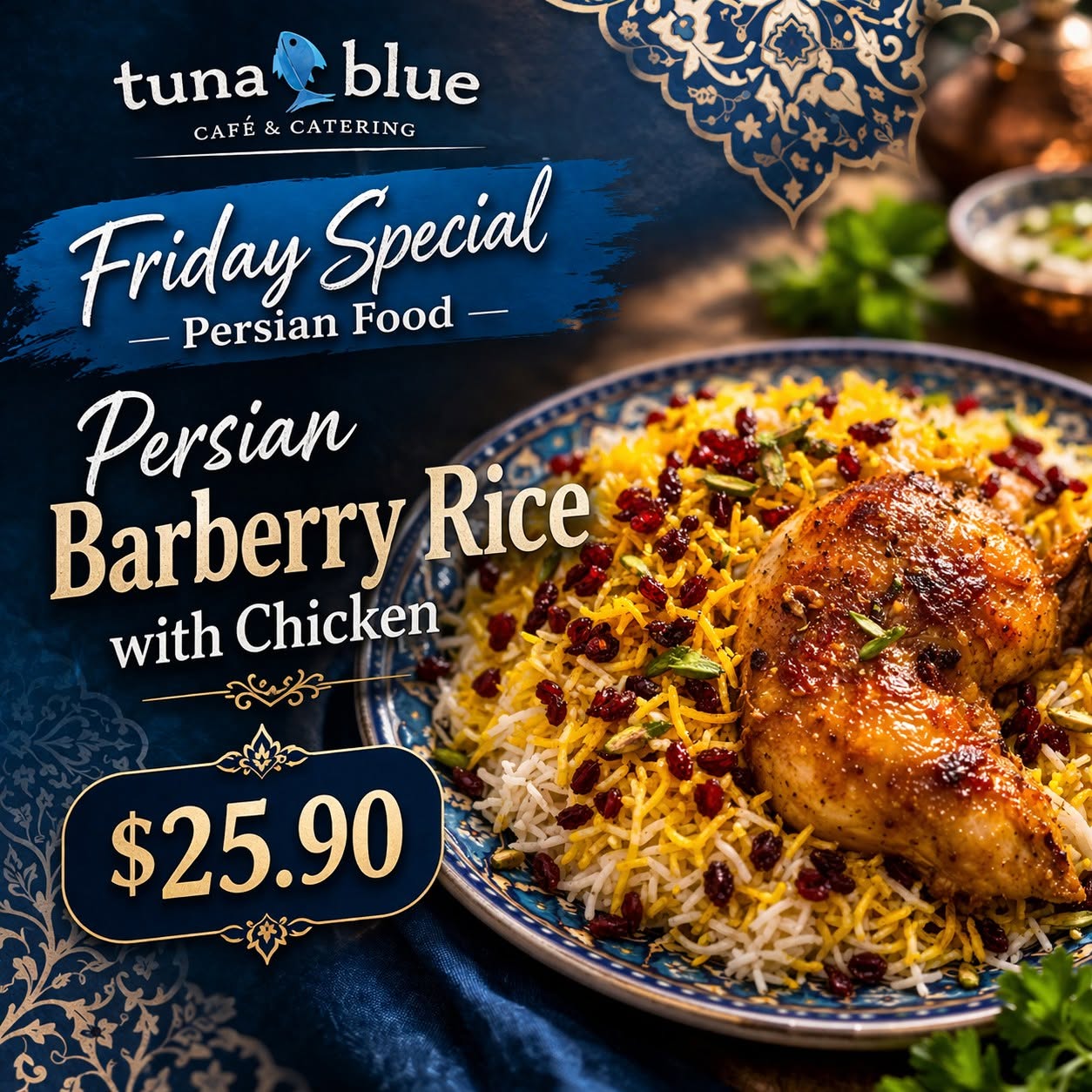 Persian Barberry Rice with Chicken Friday Special at Tuna Blue Cafe