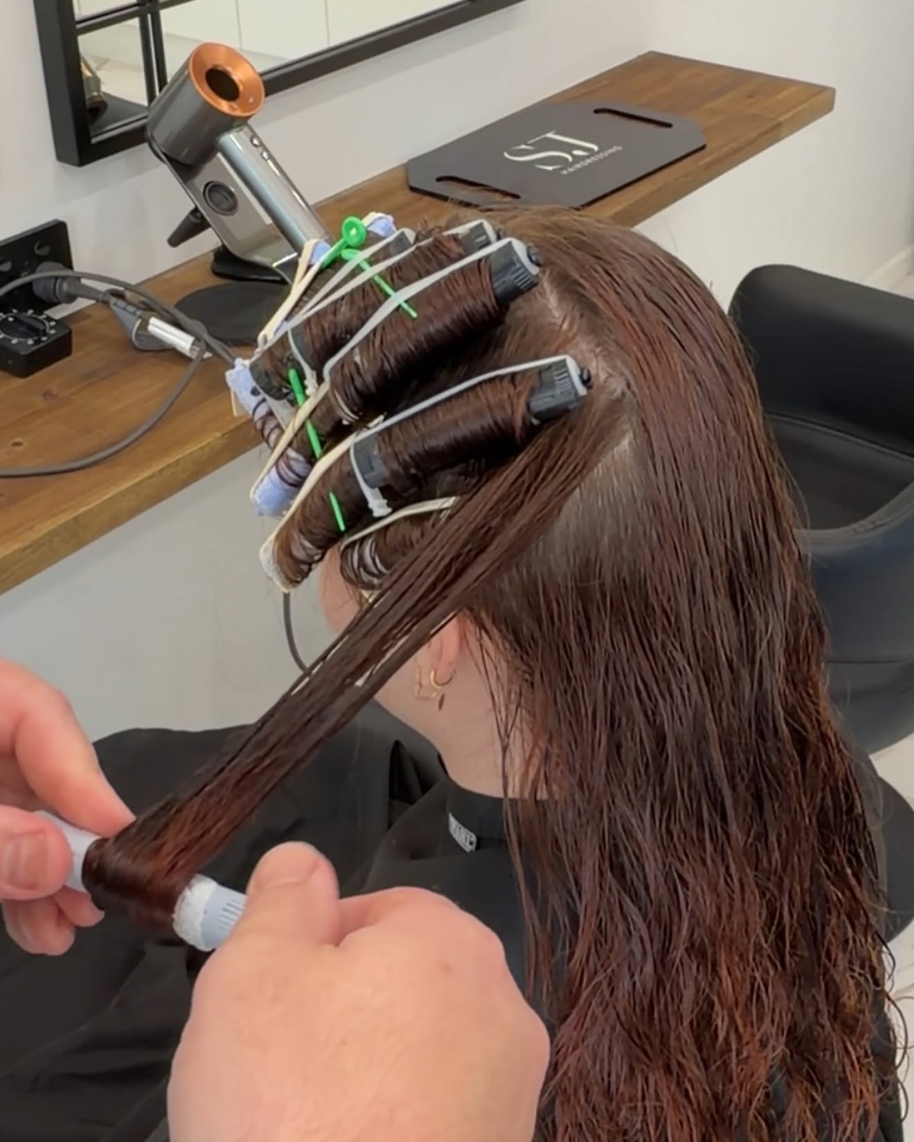 Hair colour and perm rod application in the SJ Hairdressing studio