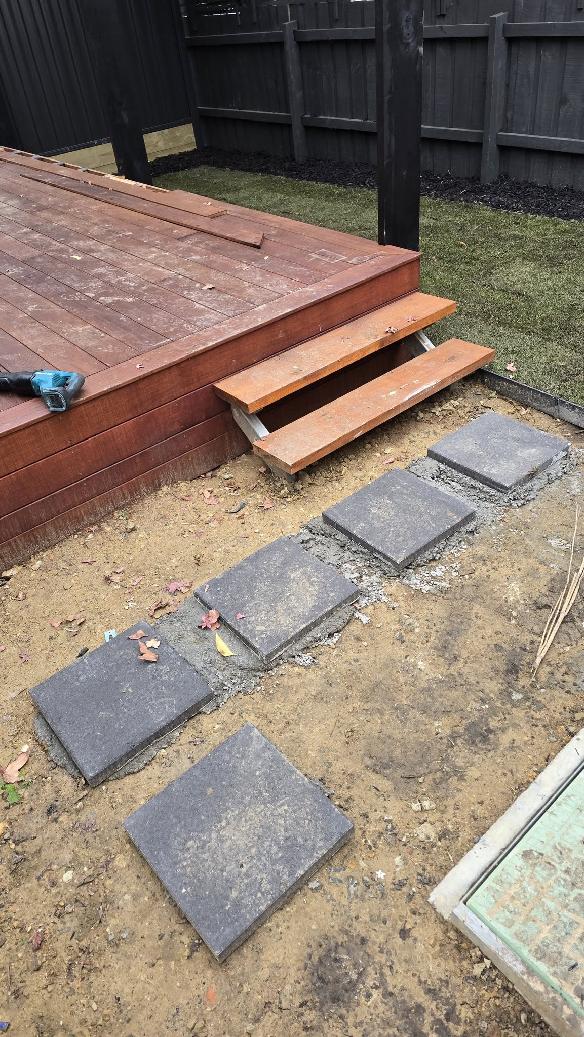 Timber deck and stepping stone path under construction — A2Z Build carpentry work