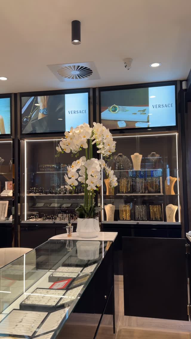 Nour Jewellers store interior with illuminated display cases featuring gold jewellery and luxury watches