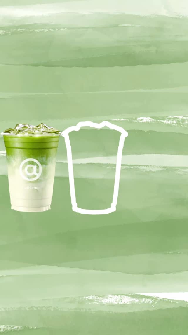 Cotti Coffee iced matcha drink on a green watercolour background