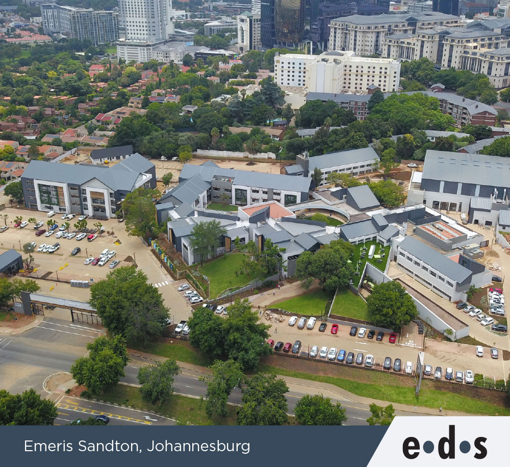Aerial view of large commercial campus — Emeris Sandton Johannesburg