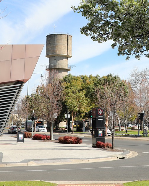 Streetscape near The Cube civic building in Wodonga, Victoria