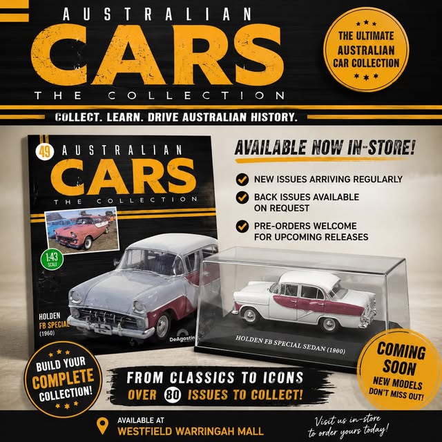 Australian Cars collectible magazine and scale model — available at The News Agent Cards & Gifts in Warringah Mall