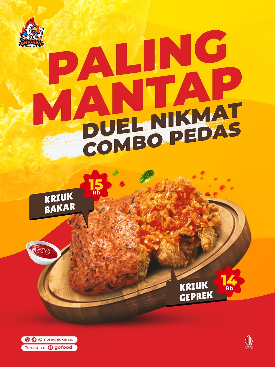 More Chicken crispy fried chicken served on a wooden board