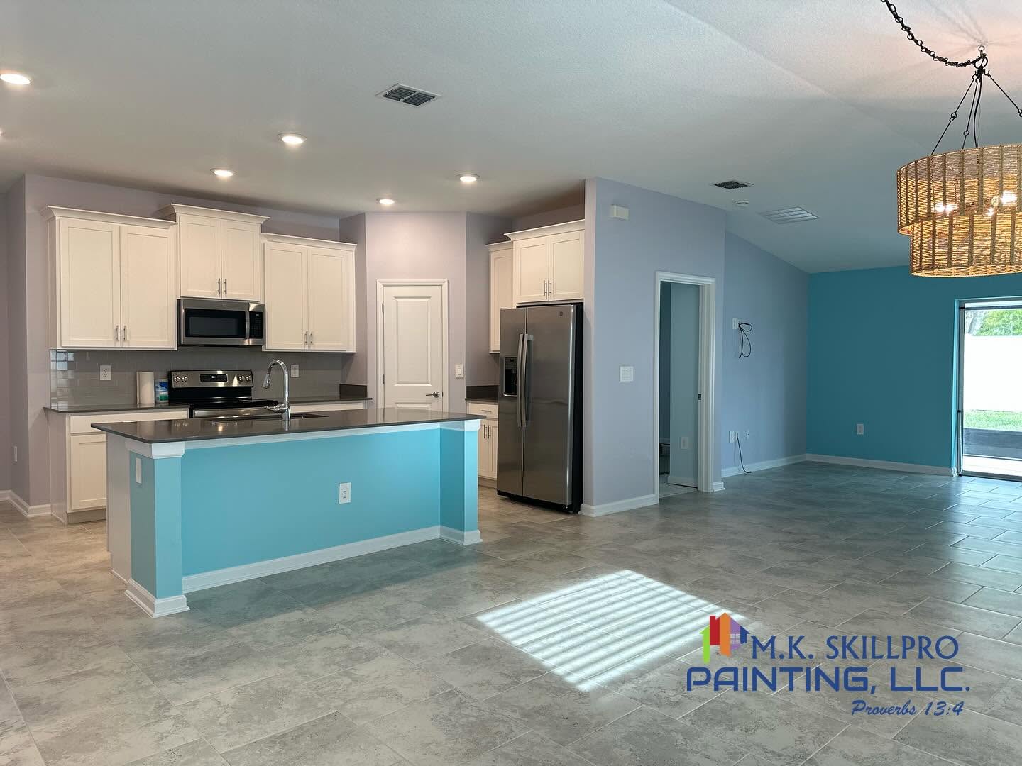 Freshly painted interior kitchen and living space